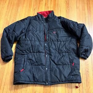 Vintage Nike Hooded Puffer Jacket Mens XXL Red Black Embroidered Swoosh 90s Y2K
